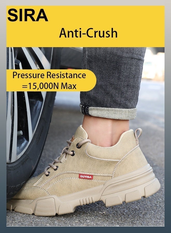 العربية أحذية عمل جلدية رجالية آمنة - أحذية ذات مقدمة فولاذية مانعة للانزلاق مناسبة للبناء والمصانع والمستودعات، تصميم مريح يسمح بالتهوية مع نعل ثلاثي الأبعاد، أحذية واقية خفيفة الوزن للعمال - Image 3